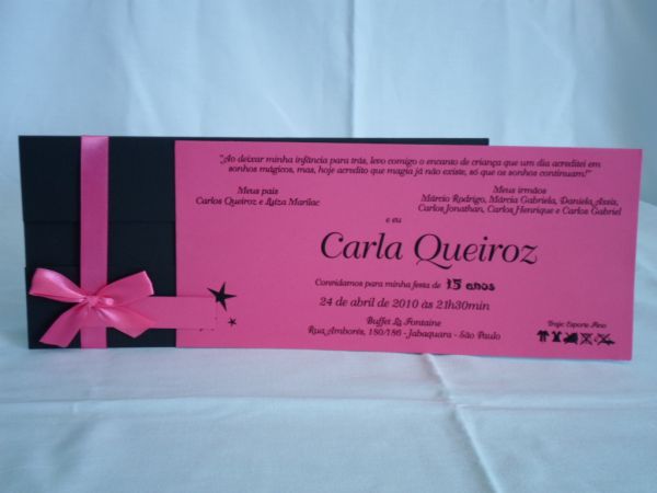 Convite 15 anos Preto e Pink